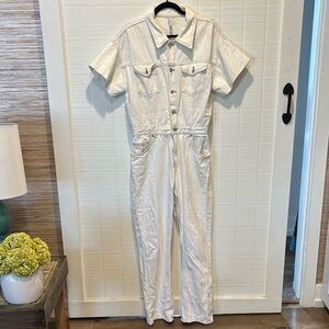 Zara Cream Button-Front Jumpsuit